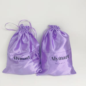 Sac à cordon en satin violet imprimé avec logo personnalisé, pochette pour perruque, chaussures, sac à main, sac anti-poussière en soie, pour promotion et cadeau - Product Image 6