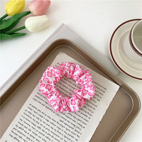 Scrunchies en tissu rose doux avec cœurs et fleurs, jolies attaches pour cheveux pour femmes et filles, accessoires capillaires coréens