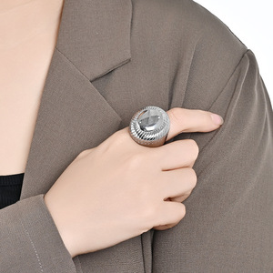 Geometric Titanium Steel <b>Ring</b> Gold Plated Women's Fashion Jewelry Party <b>Statement</b> <b>Ring</b> - Product Image 2