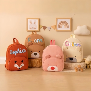 Sac à dos personnalisé en velours côtelé avec <span class=keywords><strong>nom</strong></span> - Sac d'école brodé avec un animal mignon - Cadeaux <span class=keywords><strong>de</strong></span> rentrée scolaire pour garçons et filles - Product Image 3