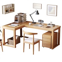 Bureau d'angle double en bois massif en forme de L pour bureau à domicile et chambre, poste de travail d'étudiant