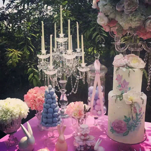 SH-044B gros bougeoirs <span class=keywords><strong>en</strong></span> cristal à 9 bras grand pas cher <span class=keywords><strong>en</strong></span> verre de mariage de candélabres avec cristaux suspendus - Product Image 3