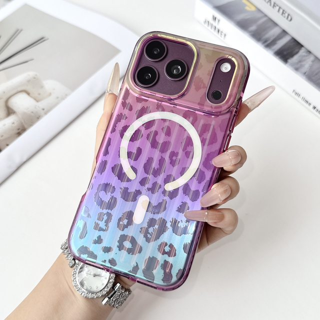 New High-quality Aurora Iridescent Leopard Print Corrugated Gradient Magnetic Phone case for iPhone 18 Pro Max 17 Pro Max