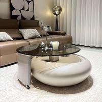 Table basse de salon combinée, style nordique, luxe léger et épuré, avec plateau en verre trempé de haute qualité, mobile