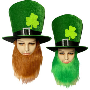 Chapeau haut de forme pour la Saint-Patrick, avec <span class=keywords><strong>barbe</strong></span> verte, pour déguisement irlandais - Product Image 1