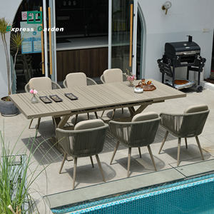Express Garden, diseño moderno, juego de mesa de comedor de cuerda roja de aluminio para exteriores, sillas de bistro para patio de Hospital, apilables y resistentes a los rayos UV - Product Image 2