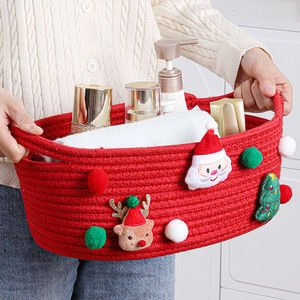 Dệt Giáng Sinh Bông Sợi Dây Thừng Giỏ Quà Tặng Dễ Thương Giỏ Trang Trí Lưu Trữ Giỏ Tổ Chức - Product Image 6