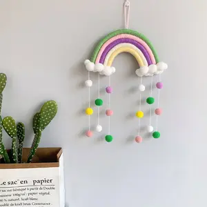 INS Mini Boho Baby Color Cloud Dyed Hair Bow Hanger Macrame Woven Ornaments Wall Hanging Accessories Tapestries For Kids