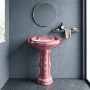 Vitrosa de madera de Color rústico, Pedestal decorativo y Lavabo redondo, modelo de cerámica, artículos sanitarios, Lavabo, juego de baño - Product Image 3