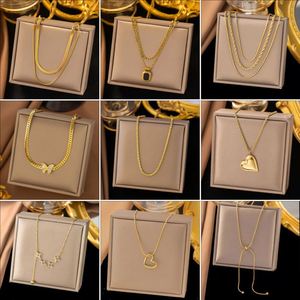 Collar de cadena de eslabones chapado en oro de acero de titanio para mujer, con dije de amor heterosexual pequeño, de lujo ligero, de nicho, estilo hip hop, a la moda. - Product Image 2