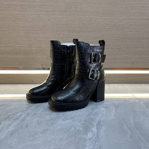 Stivali alla Caviglia Premium in Pelle di Vacchetta per <span class=keywords><strong>Donna</strong></span>, Autunno Inverno, Uso Quotidiano, Decorazione con Fibbia, Foderati in Pile, Tacco Grosso, Stile Martin - Product Image 3