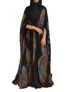 Ensemble Abaya Hijab de Luxe Personnalisé Respirant à Imprimé Floral en Polyester pour Femme, Longueur Cheville, Manches Longues, Élégant – Vente en Gros Dubaï - Product Image 1