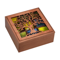 Boîte de rangement en bois sculpté ajouré, multi-compartiments, pour sachets de thé, avec couvercle à charnière, pour la maison et la cuisine