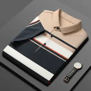 여름 새로운 디자인 코튼 폴로 셔츠 남성용 비즈니스 스트라이프 라펠 티셔츠 스포츠 캐주얼 골프 폴로 티셔츠