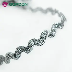 Gordon Ribbons stock golden silver ric rac zig zag lace 8 mm polyester metal color ric rac ribbon for trimmings wholesale