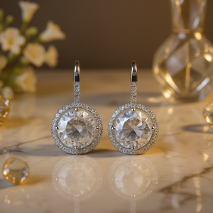 Boucles d'oreilles en diamant Abroza, or blanc, taille brillant ronde, couleur D, certifiées GIA, bijoux de mariage, style classique pour femmes - Product Image 2