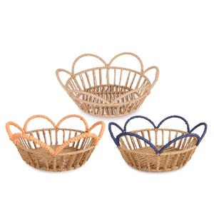 <span class=keywords><strong>Cesta</strong></span> Redonda de Cuerda de Papel Tejida a Mano con Borde Festoneado y Diseño Floral para Almacenamiento de Frutas, Pan y Bocadillos, Decoración de Mesa para Bodas y Fiestas - Product Image 1