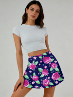 Mini-jupe trapèze taille naturelle pour femme, motif floral bleu marine et rose, style Y2K rétro décontracté