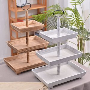 Wooden Three Layer <b>Tray</b> 3 Tier Rectangular <b>Storage</b> <b>Trays</b> For Fruit Snacks Desserts Household Use Painted Finish - Product Image 1