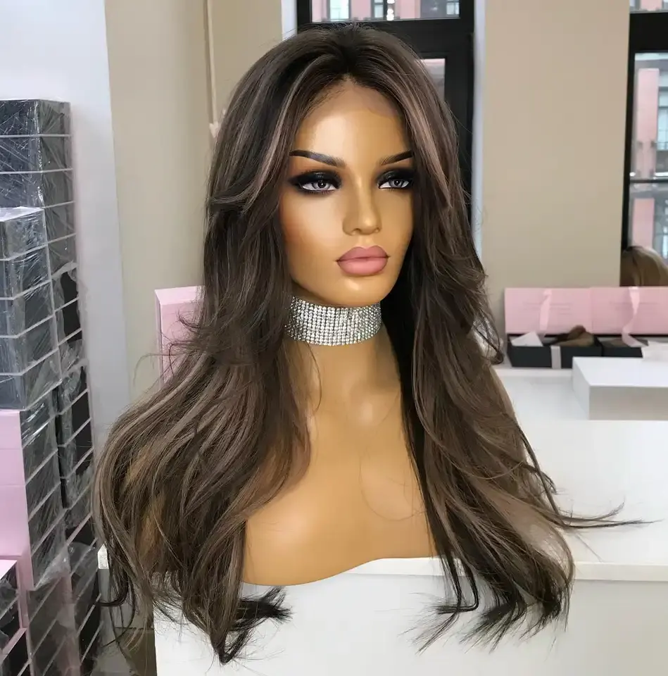 Tóc Nga Do Thái Kosher Tóc Giả Làm Nổi Bật Bóng Tối Balayage Trinh Nữ Remy Cơ Thể Sóng Ren Phía Trước Tóc Giả 13X4 HD Ren Phía Trước