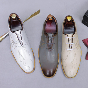 Luxury-Style Genuine Leather Oxford Men's Lace-Up Business Formal Shoes Men's Shoes of Cowhide English Color-Washed Simple Men's - Product Image 1