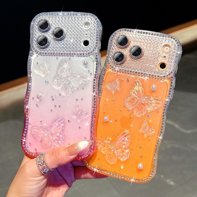 Luxury Butterfly Sparkling Diamond Transparent Phone Case Suitable for iPhone 17 16 15 14 13 Pro Max Anti Drop Protective Case