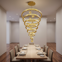 Lustre en cristal moderne de luxe, grand modèle, avec LED réglables en hauteur, pour salon, duplex, escalier