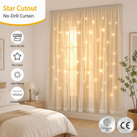 Rideau occultant Aodu en tulle à découpes étoiles, fixation Velcro, sans perçage, filtrant la lumière, beige, dentelle festonnée, vente en gros usine