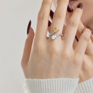 Dylam 925 Sterling Silver 8A Crushed Iced Out Cut Staggered Contrasting Two-Stone Daily Dress <b>up</b> Women <b>Open</b> Ring - Product Image 5