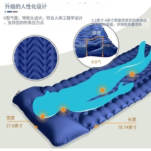 Portable Inflatable Camping Mat Navy Blue Rectangle <b>Foldable</b> Air <b>Mattress</b> With Built In Pump Outdoor Use - Product Image 2