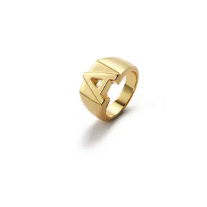 Eico anel personalizado de ouro 18k, joias banhadas a ouro do alfabeto da carta inicial personalizada para homens e mulheres