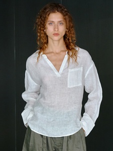 <span class=keywords><strong>Camicia</strong></span> 100% <span class=keywords><strong>Lino</strong></span> con Colletto, Maniche Lunghe, Scollo a V, Casual, Semplice, Vestibilità Ampia, con Cintura in Vita e Tasche, da <span class=keywords><strong>Donna</strong></span>, Primavera/Estate - Product Image 1