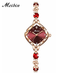 MEIBIN <span class=keywords><strong>1701</strong></span> haut petit cadran vert carré femmes horloge à Quartz luxueux marque strass dames montres femmes Bracelet montres - Product Image 2