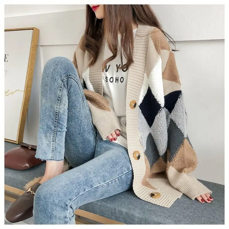 Cardigan sweater 2021 spring and autumn new ins popular retro French loose knitted cardigan length net red sweater coat