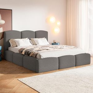 Cama Moderna Letti con Espacio de Almacenamiento, Estructura de Listones, Tapicería de Terciopelo, Marco de Madera, Sistema de Elevación a Gas, Cabecera Acolchada, Ecológica - Product Image 5