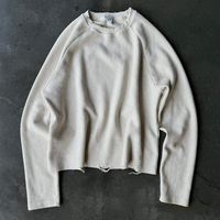 Pull-over à manches longues en coton 100% lavé, tricoté gaufré, col ras du cou, effet vieilli, délavé à l'acide, personnalisable avec logo dégradé