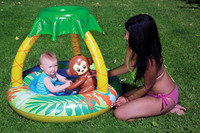 Piscine gonflable pour bébé avec parasol en forme de palmier et jouets singe pour jardin et cour arrière