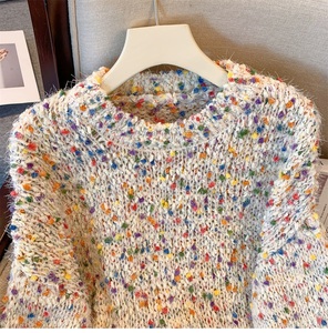 <span class=keywords><strong>Pull</strong></span>-over d'hiver personnalisé pour <span class=keywords><strong>femme</strong></span>, surdimensionné, à pois colorés, manches longues, col rond, tricot ample en coton et <span class=keywords><strong>cachemire</strong></span> - Product Image 3