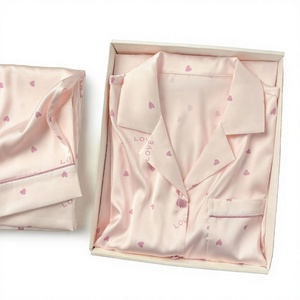 Conjunto de Pijamas Casuales para Pareja con Estampado de Dibujos Animados, Cintura Elástica, Transpirable, de Seda de Hielo, con Estampado de Corazones, Suave y Térmico, para Otoño y Verano - Product Image 2
