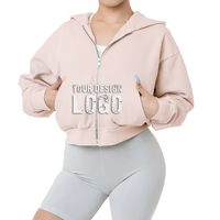Sweat-shirts à capuche sport pour femmes à épaules tombantes personnalisés de haute qualité, vente en gros OEM, sweat-shirts à capuche en coton lourd pour femmes, fermeture éclair intégrale