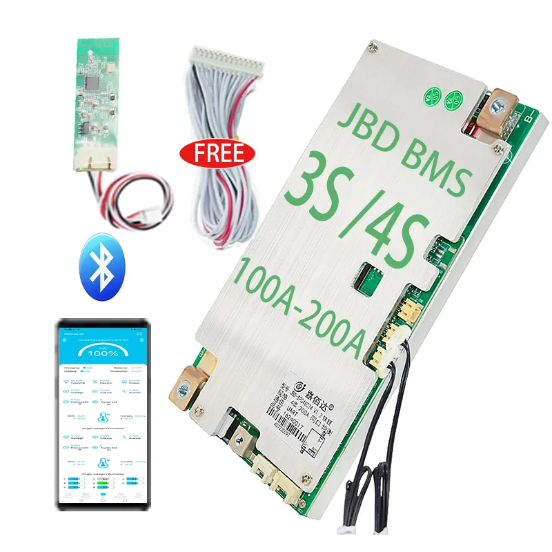 JBD BMS 3S 4S lifepo4 Li-ion 12V 100A 120A 150A 200AスマートBMS、バランス付きNTC BT UART Jiabaida BMS for Battery Pack