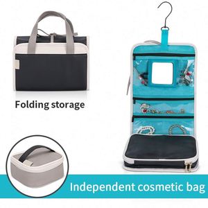 BSCI factory 2023 Wholesale Travel Portable Jewelry Organizer with <b>Mirror</b> Roll <b>Foldable</b> Necklaces Earring Jewelry Storage Bag - Product Image 3