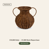Panier Amphore en Rotin Tressé à la Main, Panier Vase à Poignée en C, Organisateur de Rangement pour Couvertures et Jouets, Vente en Gros OEM, Panier de Rangement Tressé
