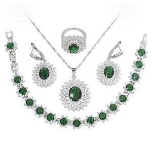 KMT0023-Conjunto de joyería de circonia cúbica verde de girasol, collar, pendientes, pulsera, anillo, conjunto de joyería de circón para mujer - Product Image 1