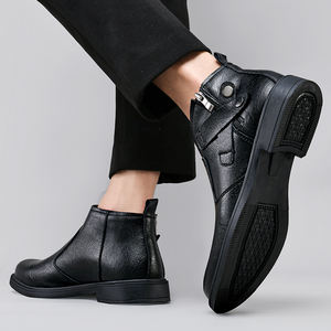 0920 Chaussures d'hiver pour hommes grande taille de bonne qualité, bottes à lacets en cuir véritable noir, bottes <span class=keywords><strong>Chelsea</strong></span> - Product Image 6