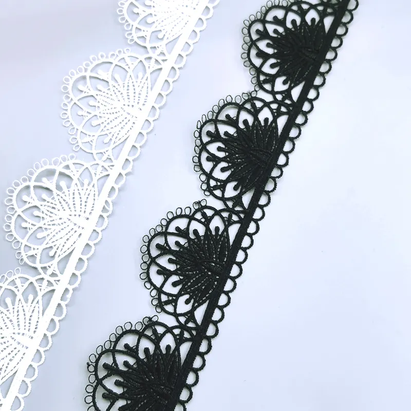 Bordado de renda de noiva 4.5cm de largura, preto e branco, bordado de noiva, floral, de seda