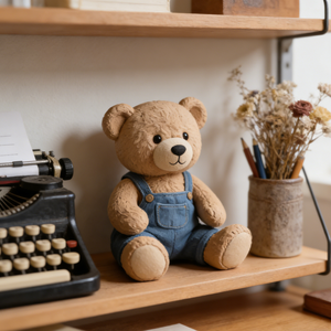 <span class=keywords><strong>Orsacchiotto</strong></span> Morbido in Peluche con Salopette in Denim Blu, Imbottitura in Poliestere e Cotone PP, Design Ricamato, Regalo per Compleanno o Baby Shower - Product Image 2