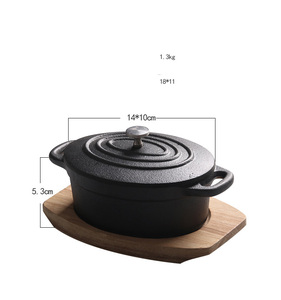 <span class=keywords><strong>Mini</strong></span> <span class=keywords><strong>olla</strong></span> de cocina ovalada de 14cm con base de madera, utensilios de cocina, cazuela de <span class=keywords><strong>hierro</strong></span> <span class=keywords><strong>fundido</strong></span> - Product Image 3