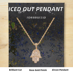 Collar de Moda Hip Hop para Hombre y Niño, con Colgante Mano de Fátima de Oro y Plata, Totalmente Incrustado con Circonitas (CZ), con Cadena de Cuerda de Latón - Product Image 2