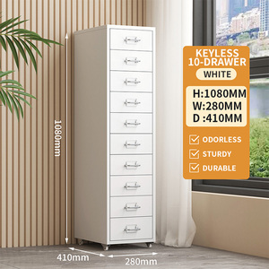 Armoire de rangement métallique moderne à 10 tiroirs, armoire de rangement en acier, armoire à roulettes, armoire à dossiers avec serrure, pour bureau, salon, chambre. - Product Image 1
